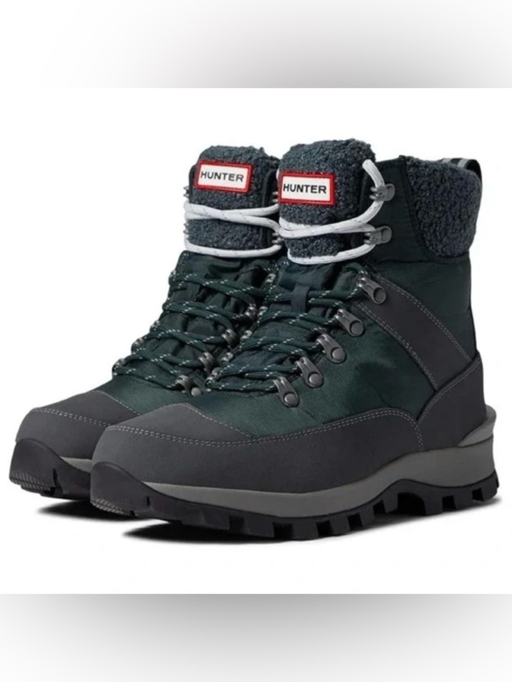 Hunter Commando Boots Dark Green Sherpa Lined Waterproof Outdoor Hiking Rain